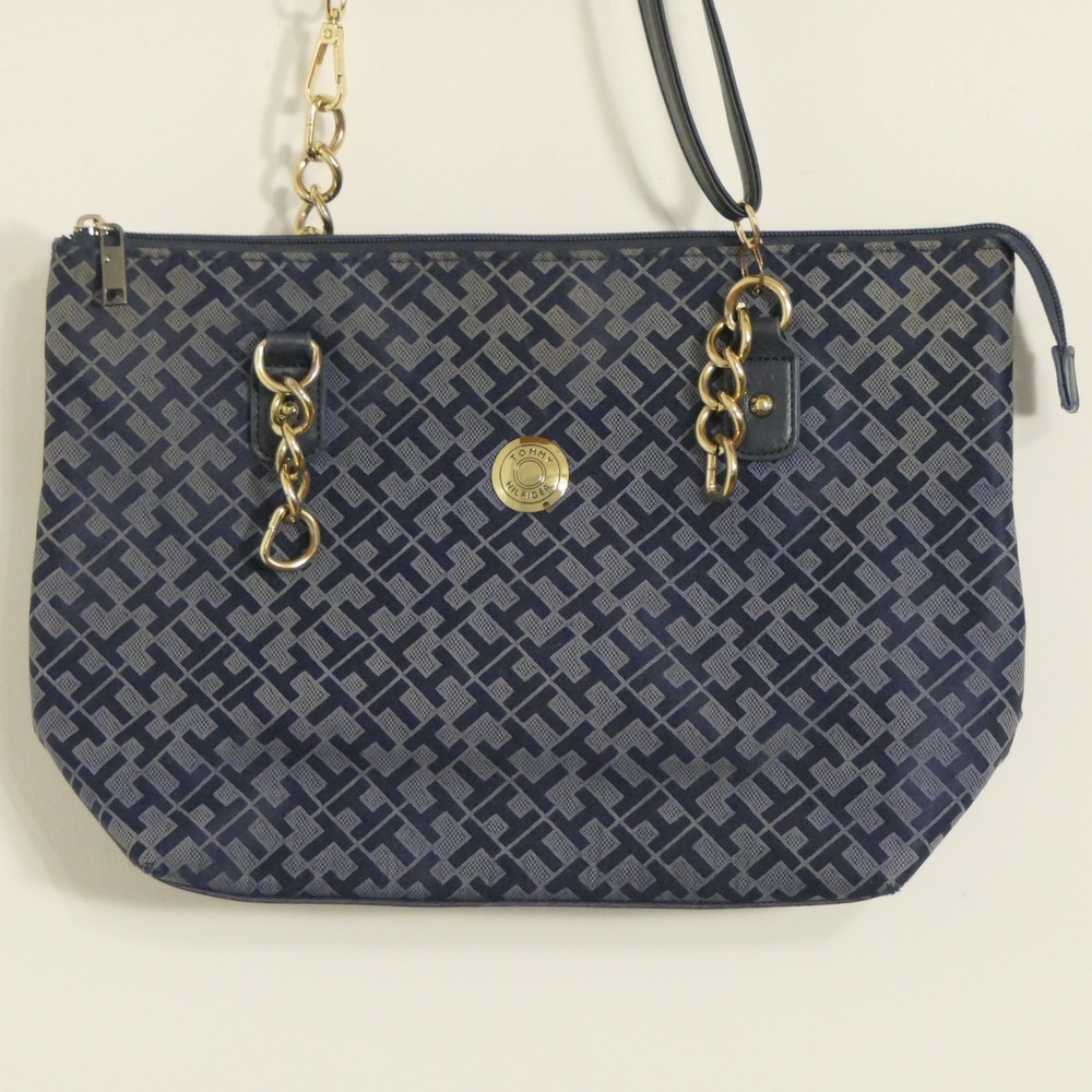 Tommy Hilfiger Womens Tote Bag M Navy Blue Geometric Preppy Everyday Classic‎